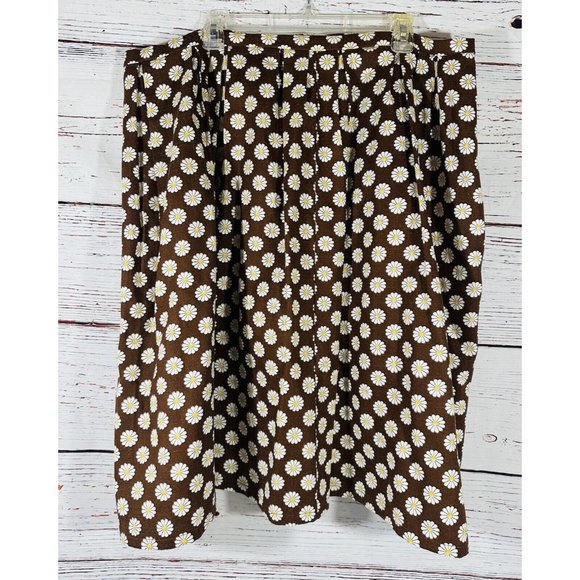 Daisy Flower Skirt Brown Floral Vintage Womens Plus Size 3X Mod Handmade Zipper - Picture 1 of 14